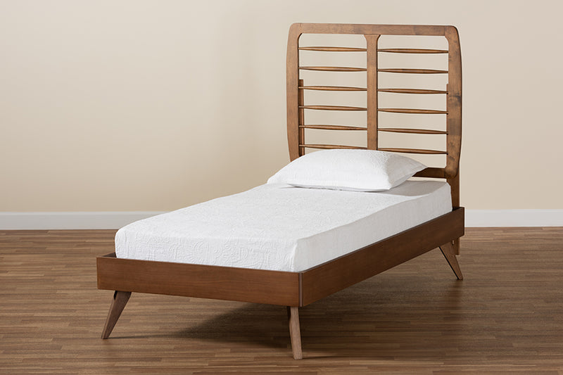 Romilly Mid-Century Modern Walnut Brown Finished Wood Twin Size Platform Bed