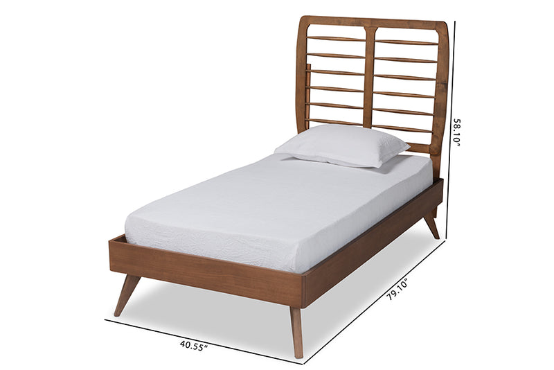 Romilly Mid-Century Modern Walnut Brown Finished Wood Twin Size Platform Bed