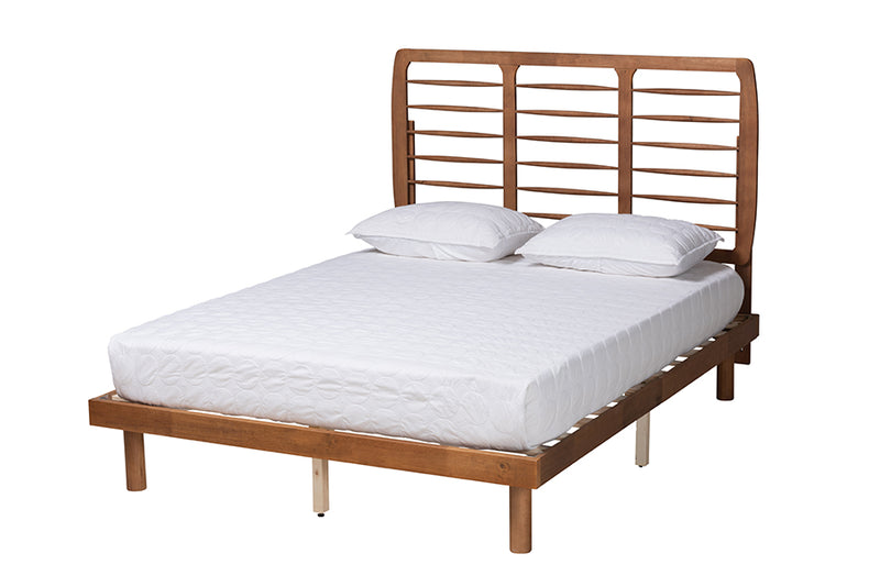 Juvita Mid-Century Modern Ash Walnut Finished Wood Full Size Platform Bed