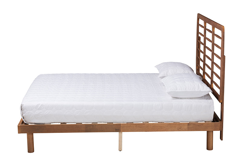 Juvita Mid-Century Modern Ash Walnut Finished Wood Full Size Platform Bed