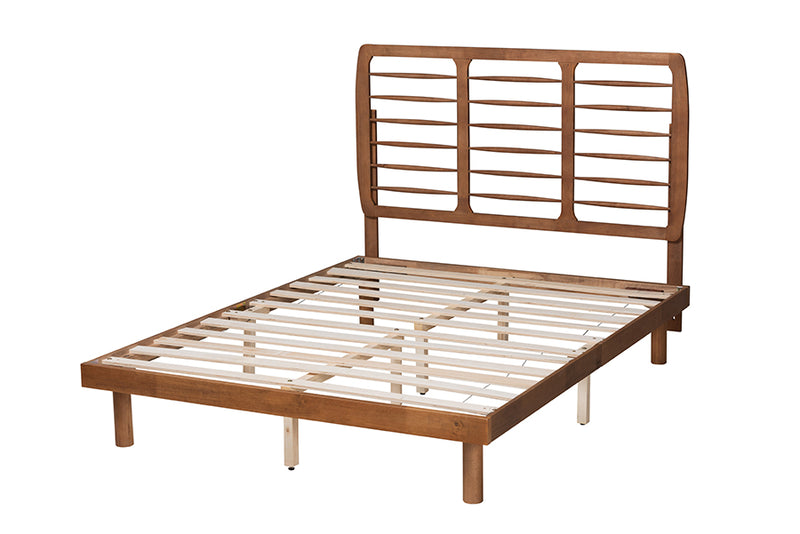 Juvita Mid-Century Modern Ash Walnut Finished Wood Full Size Platform Bed