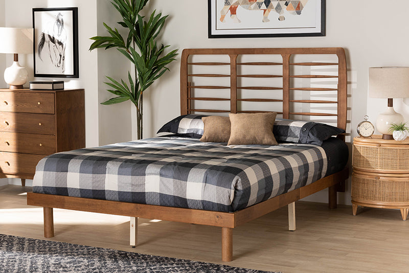 Juvita Mid-Century Modern Ash Walnut Finished Wood Full Size Platform Bed