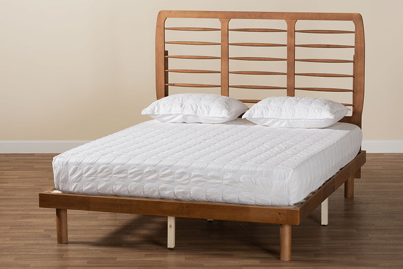 Juvita Mid-Century Modern Ash Walnut Finished Wood Full Size Platform Bed