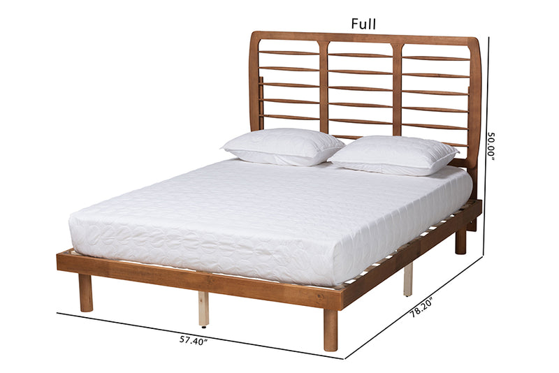 Juvita Mid-Century Modern Ash Walnut Finished Wood Full Size Platform Bed