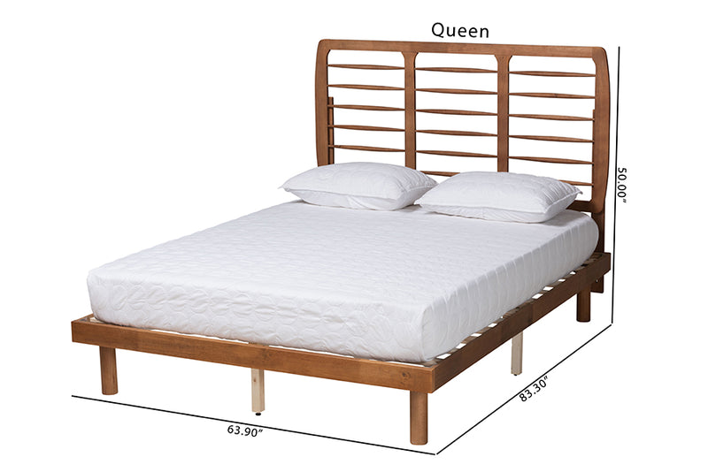 Juvita Mid-Century Modern Ash Walnut Finished Wood Full Size Platform Bed