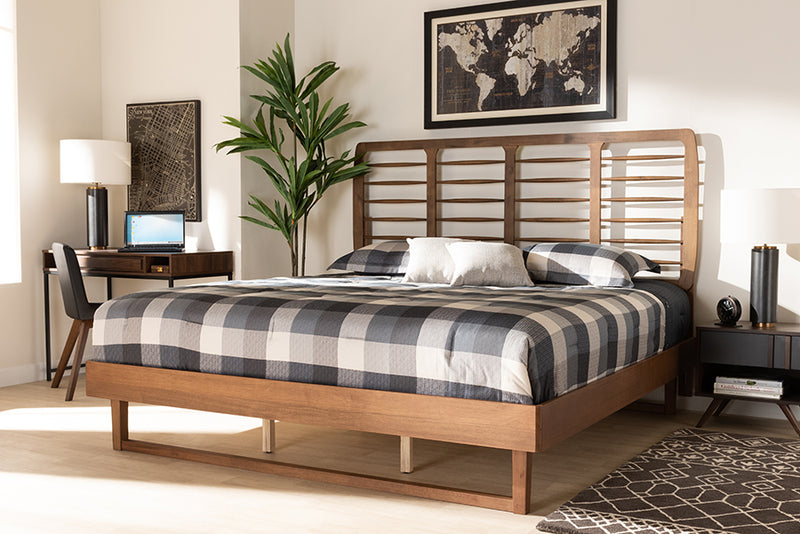 Felisa Modern and Contemporary Walnut Brown Finished Wood King Size Platform Bed