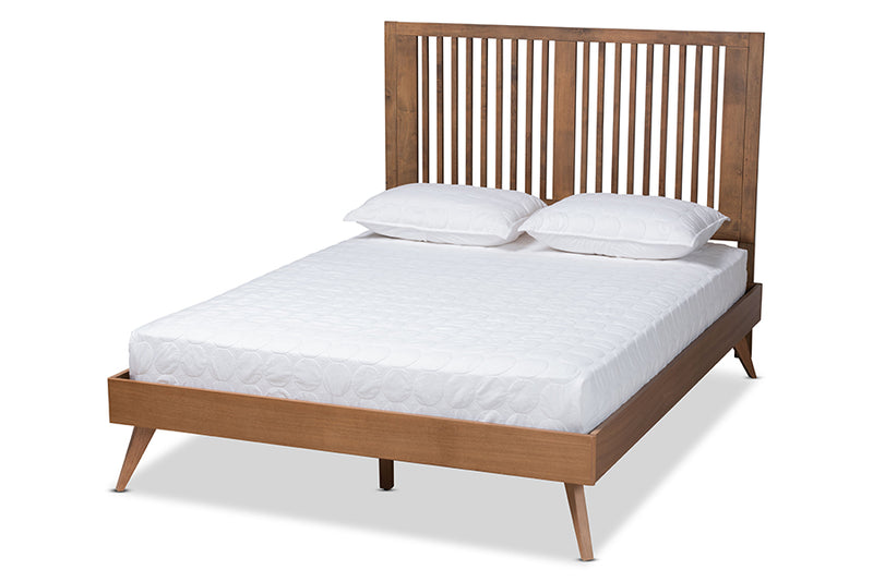 Falan Mid-Century Ash Walnut Finished Wood Queen Size Platform Bed