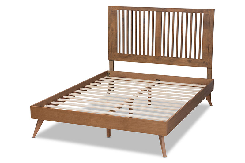 Falan Mid-Century Ash Walnut Finished Wood Queen Size Platform Bed