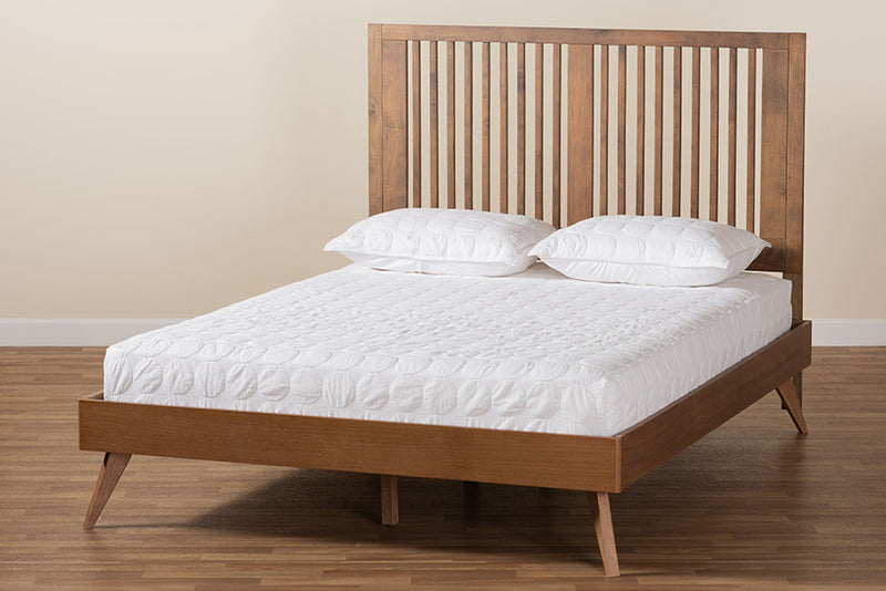 Falan Mid-Century Ash Walnut Finished Wood Queen Size Platform Bed