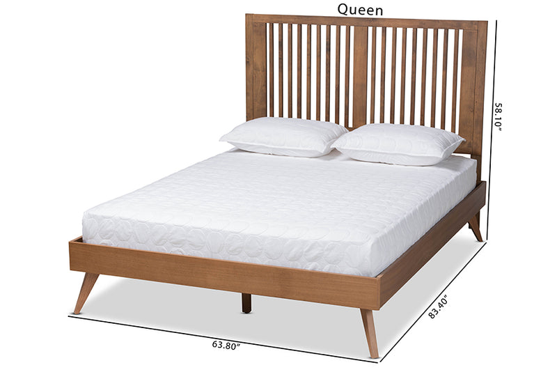 Falan Mid-Century Ash Walnut Finished Wood Queen Size Platform Bed