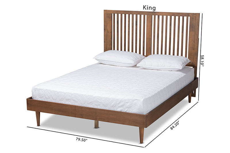 Terrell Mid-Century Ash Walnut Finished Wood Queen Size Platform Bed