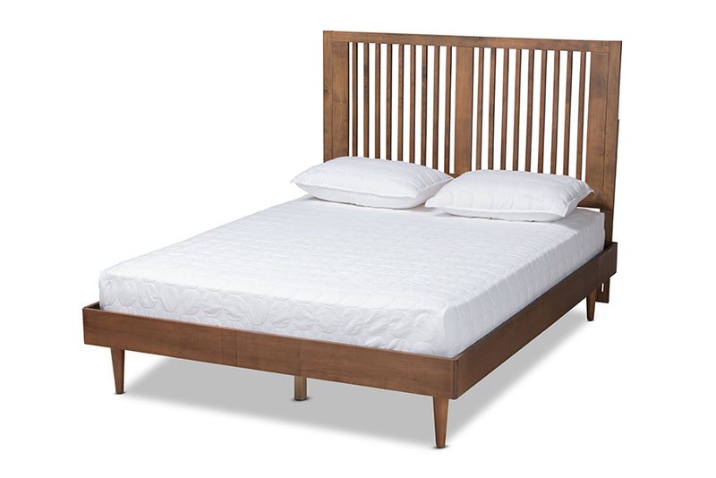 Terrell Mid-Century Ash Walnut Finished Wood Queen Size Platform Bed