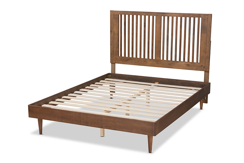 Terrell Mid-Century Ash Walnut Finished Wood Queen Size Platform Bed