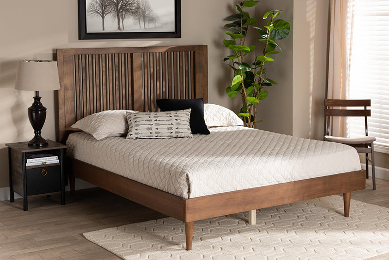 Terrell Mid-Century Ash Walnut Finished Wood Queen Size Platform Bed