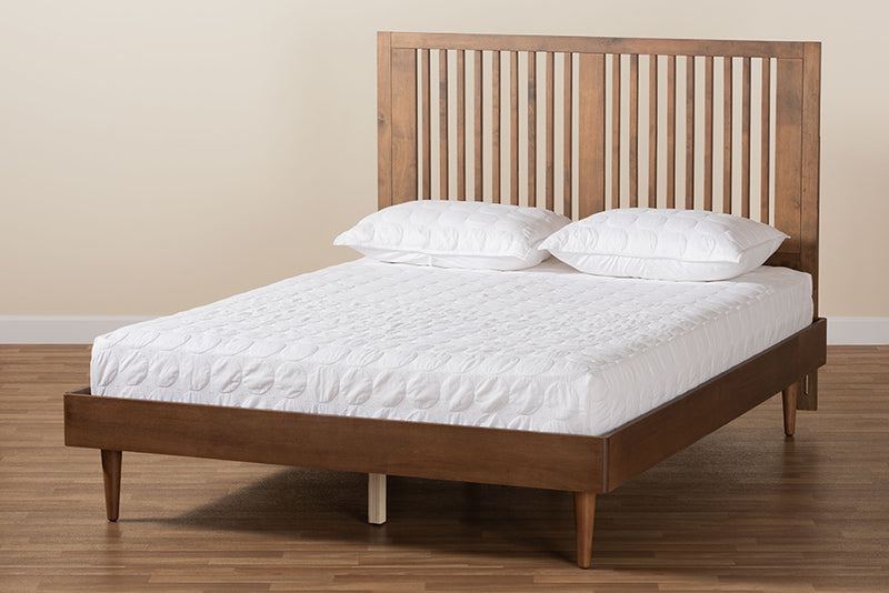 Terrell Mid-Century Ash Walnut Finished Wood Queen Size Platform Bed