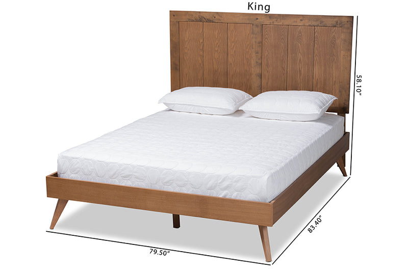 Tarana Mid-Century Ash Walnut Finished Wood King Size Platform Bed