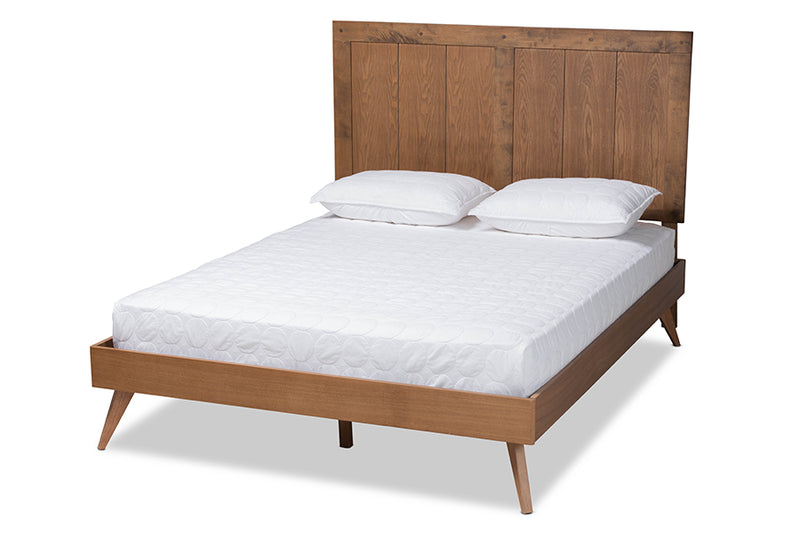 Tarana Mid-Century Ash Walnut Finished Wood Queen Size Platform Bed