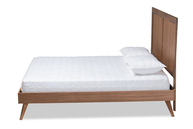 Tarana Mid-Century Ash Walnut Finished Wood King Size Platform Bed