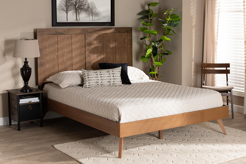 Tarana Mid-Century Ash Walnut Finished Wood King Size Platform Bed