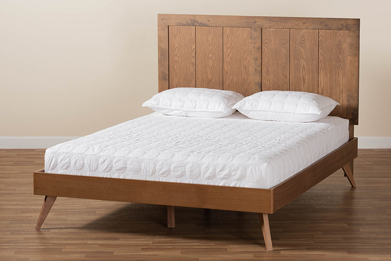 Tarana Mid-Century Ash Walnut Finished Wood King Size Platform Bed