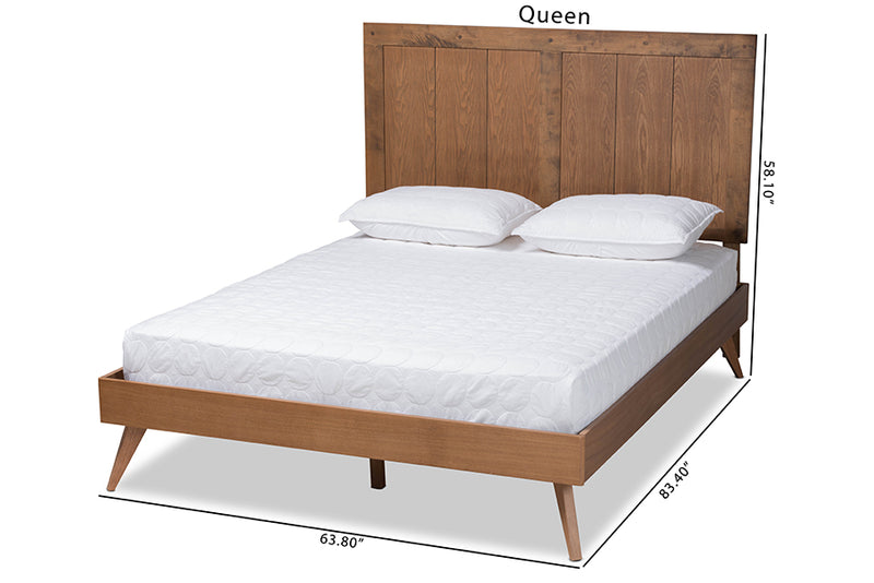 Tarana Mid-Century Ash Walnut Finished Wood Queen Size Platform Bed