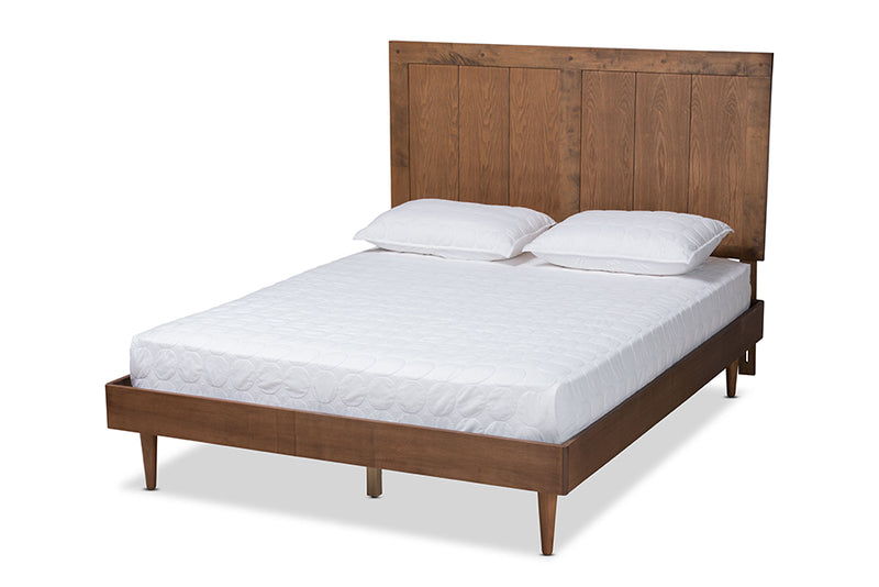 Luiza Mid-Century Ash Walnut Finished Wood Queen Size Platform Bed