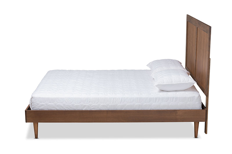 Luiza Mid-Century Ash Walnut Finished Wood Queen Size Platform Bed