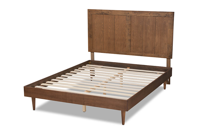 Luiza Mid-Century Ash Walnut Finished Wood Queen Size Platform Bed