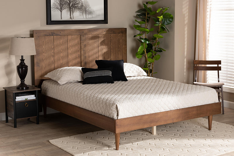 Luiza Mid-Century Ash Walnut Finished Wood Queen Size Platform Bed