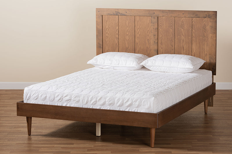 Luiza Mid-Century Ash Walnut Finished Wood Queen Size Platform Bed