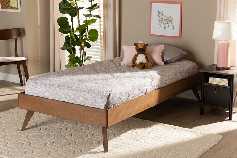 Mabyn Mid-Century Modern Ash Walnut Finished Wood Twin Size Platform Bed