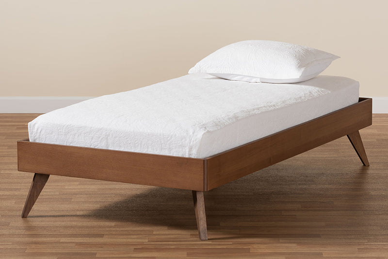 Mabyn Mid-Century Modern Ash Walnut Finished Wood Twin Size Platform Bed