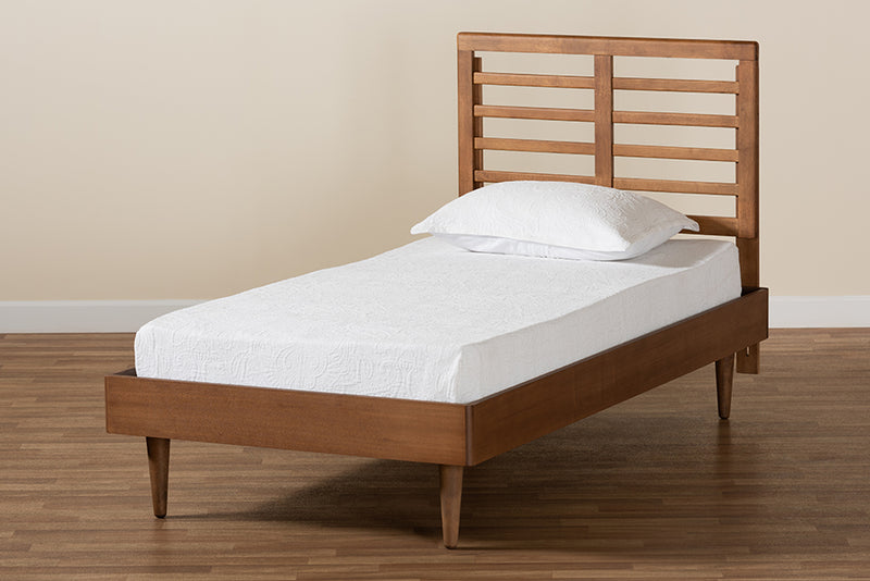 Terina Mid-Century Modern Walnut Brown Finished Wood Twin Size Platform Bed