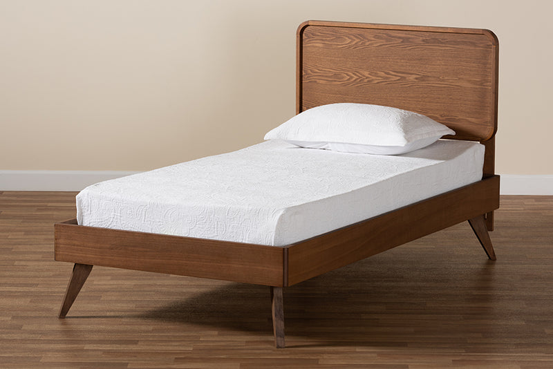 Jacinth Mid-Century Walnut Brown Finished Wood Twin Size Platform Bed