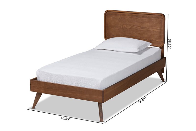 Jacinth Mid-Century Walnut Brown Finished Wood Twin Size Platform Bed