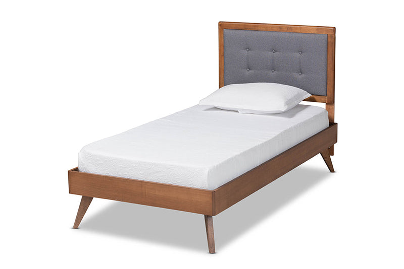 Wayne Dark Gray Fabric Walnut Brown Twin Size Platform Bed Baxton