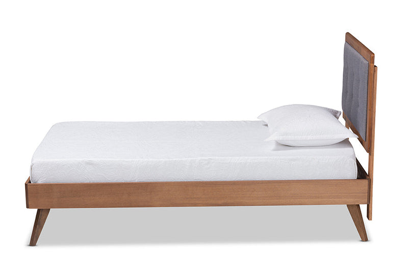 Wayne Dark Gray Fabric Walnut Brown Twin Size Platform Bed Baxton