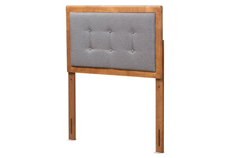 Hadia Dark Gray Fabric Upholstered and Walnut Brown Twin Size Headboard Baxton