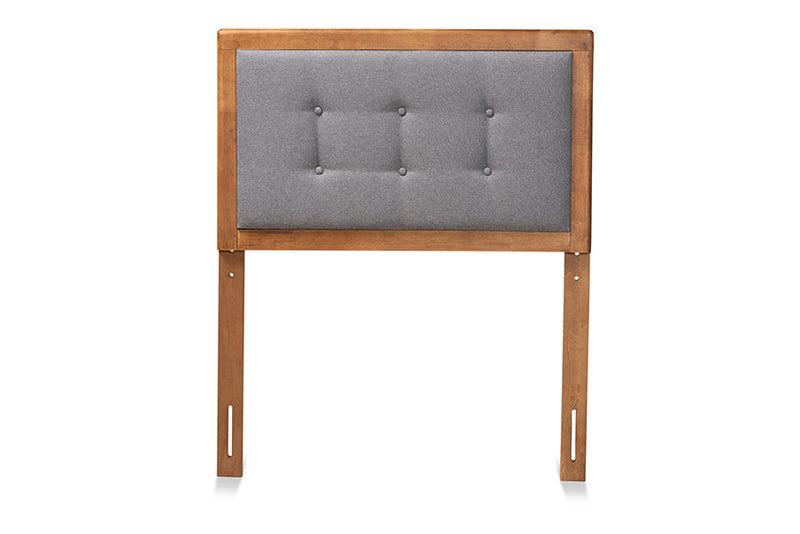 Hadia Dark Gray Fabric Upholstered and Walnut Brown Twin Size Headboard Baxton