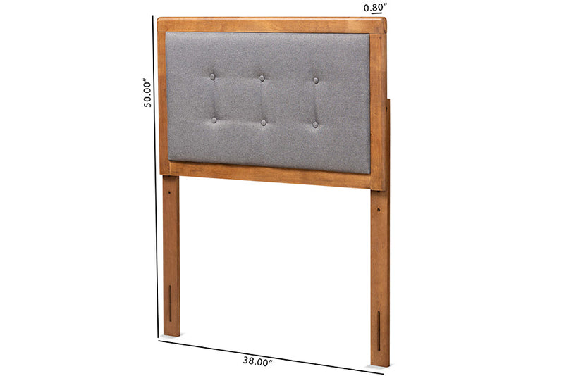 Hadia Dark Gray Fabric Upholstered and Walnut Brown Twin Size Headboard Baxton