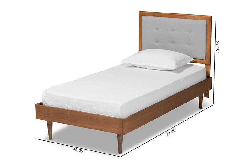 Napoleon Light Gray Fabric Walnut Brown Twin Size Platform Bed Baxton