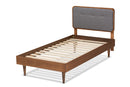 Clapton Dark Gray Fabric Ash Walnut Twin Size Platform Bed Baxton