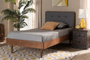 Clapton Dark Gray Fabric Ash Walnut Twin Size Platform Bed Baxton