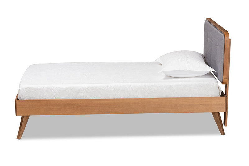 Henson Dark Gray Fabric Walnut Brown Twin Size Platform Bed Baxton