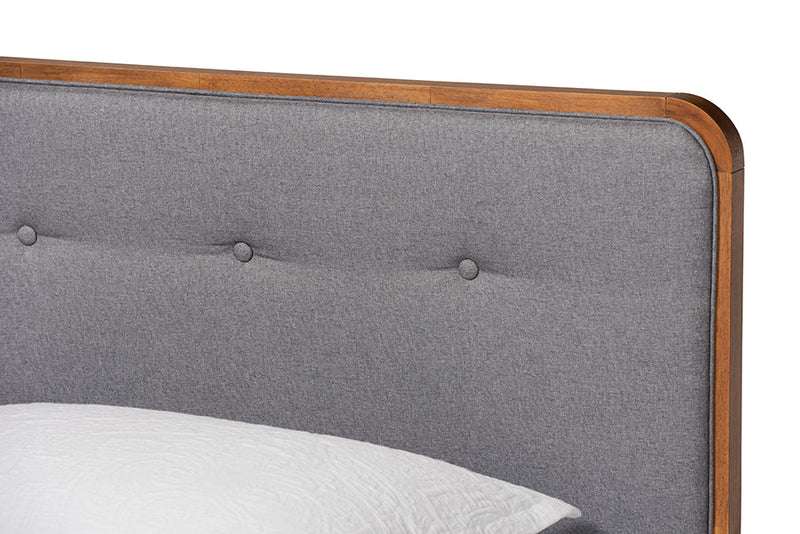 Henson Dark Gray Fabric Walnut Brown Twin Size Platform Bed Baxton