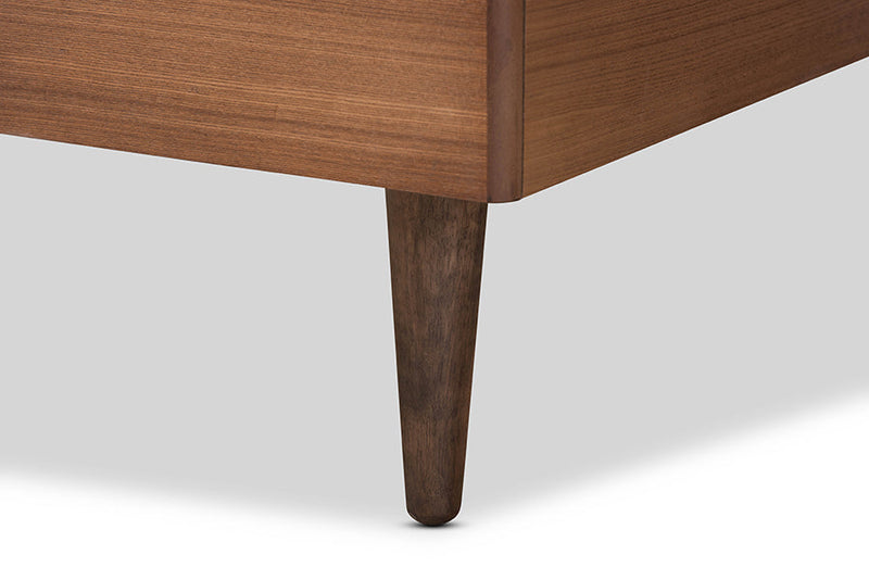 Clapton Light Gray Fabric Ash Walnut Twin Size Platform Bed Baxton