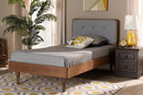 Clapton Light Gray Fabric Ash Walnut Twin Size Platform Bed Baxton