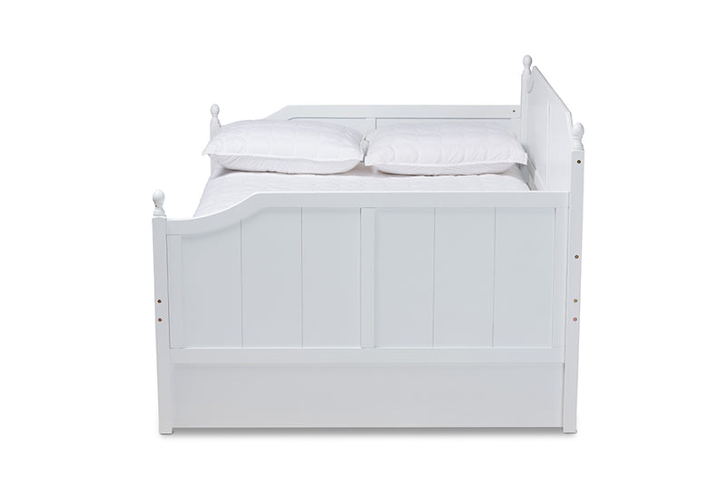 Norwich Cottage Farmhouse White Finished Wood Full Size Daybed w/Twin Size Trundle