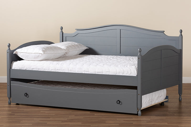 Geoffrey Cottage Farmhouse Gray Finished Wood Full Size Daybed w/Roll-out Trundle Bed