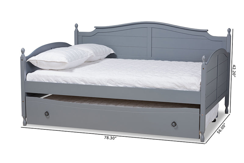 Geoffrey Cottage Farmhouse Gray Finished Wood Full Size Daybed w/Roll-out Trundle Bed